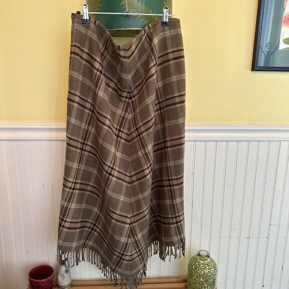 Charter Club Brown Plaid Wool Blend Maxi Skirt With Fringe Hem 16 - Picture 1 of 9